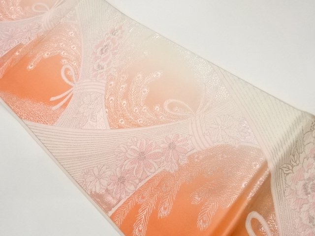 JAPANESE KIMONO / FUKURO OBI / WOVEN PEACOCK FEATHER & NOSHI RIBBON 